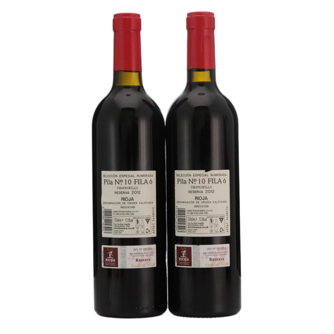 Bodegas Barriosa Seleccion Especial Numerada Pila No.10 Fila 6 2012 x 2